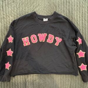 ARULA Black Crop Sweatshirt with Pink 'Howdy' and Stars